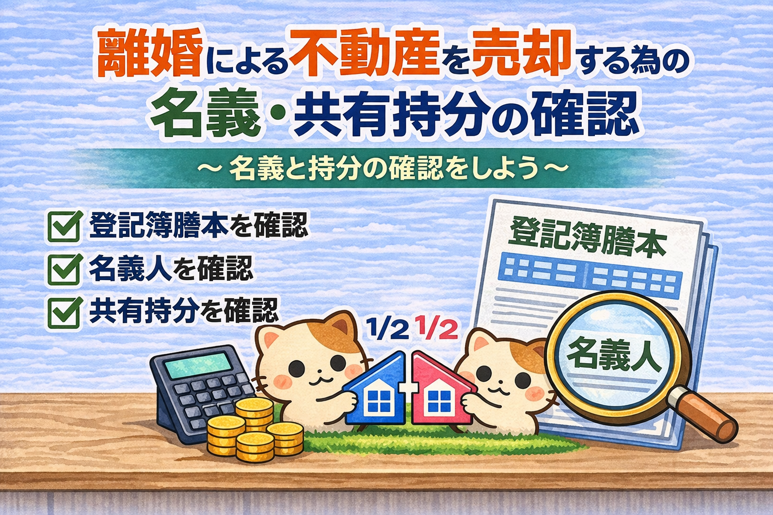 東京都府中市の離婚による不動産売却時の名義と共有持分の確認方法 登記簿謄本で名義人や持分割合を確認する図