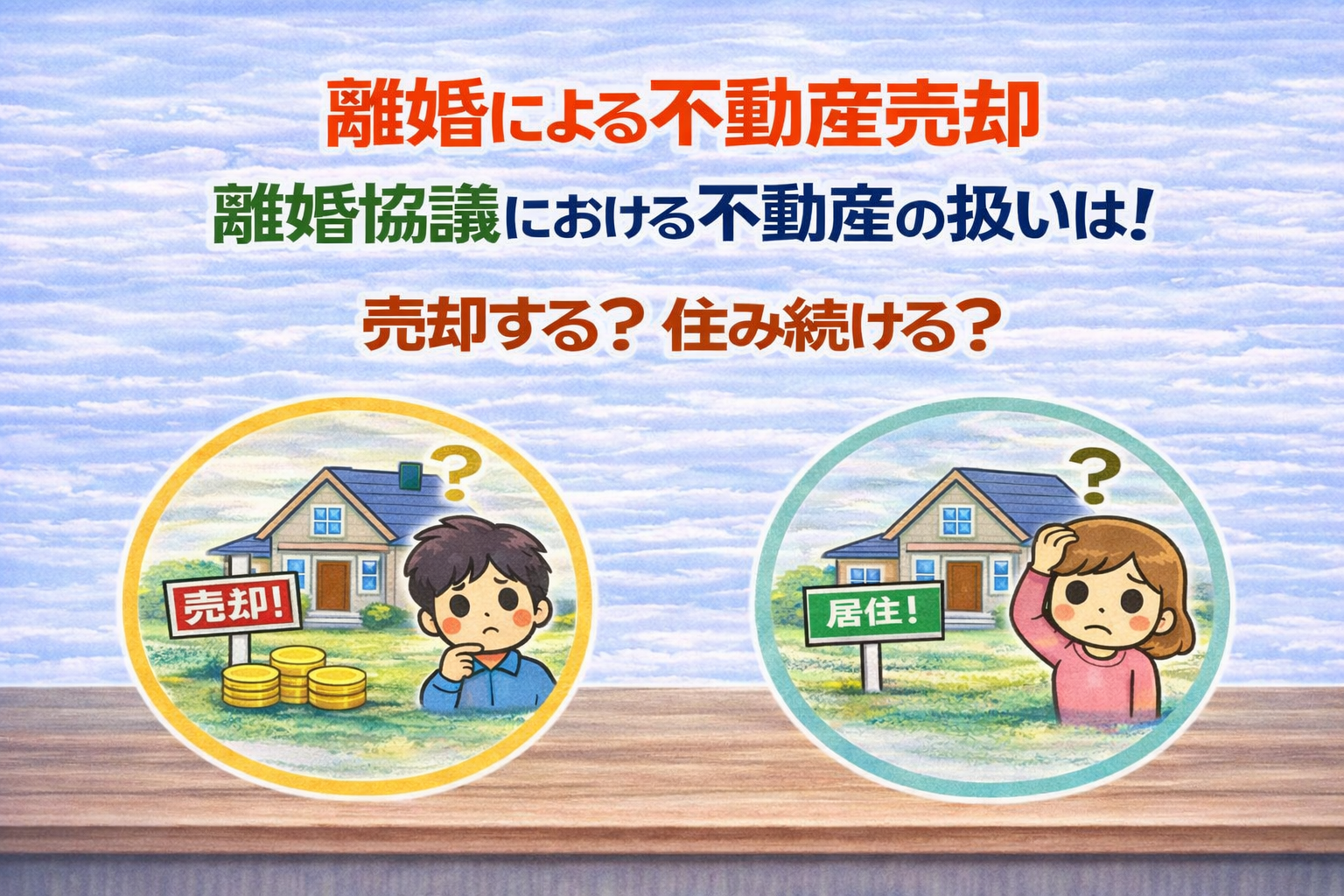 東京都府中市の離婚による不動産売却 売却するか住み続けるか離婚協議における不動産の扱いを説明した図