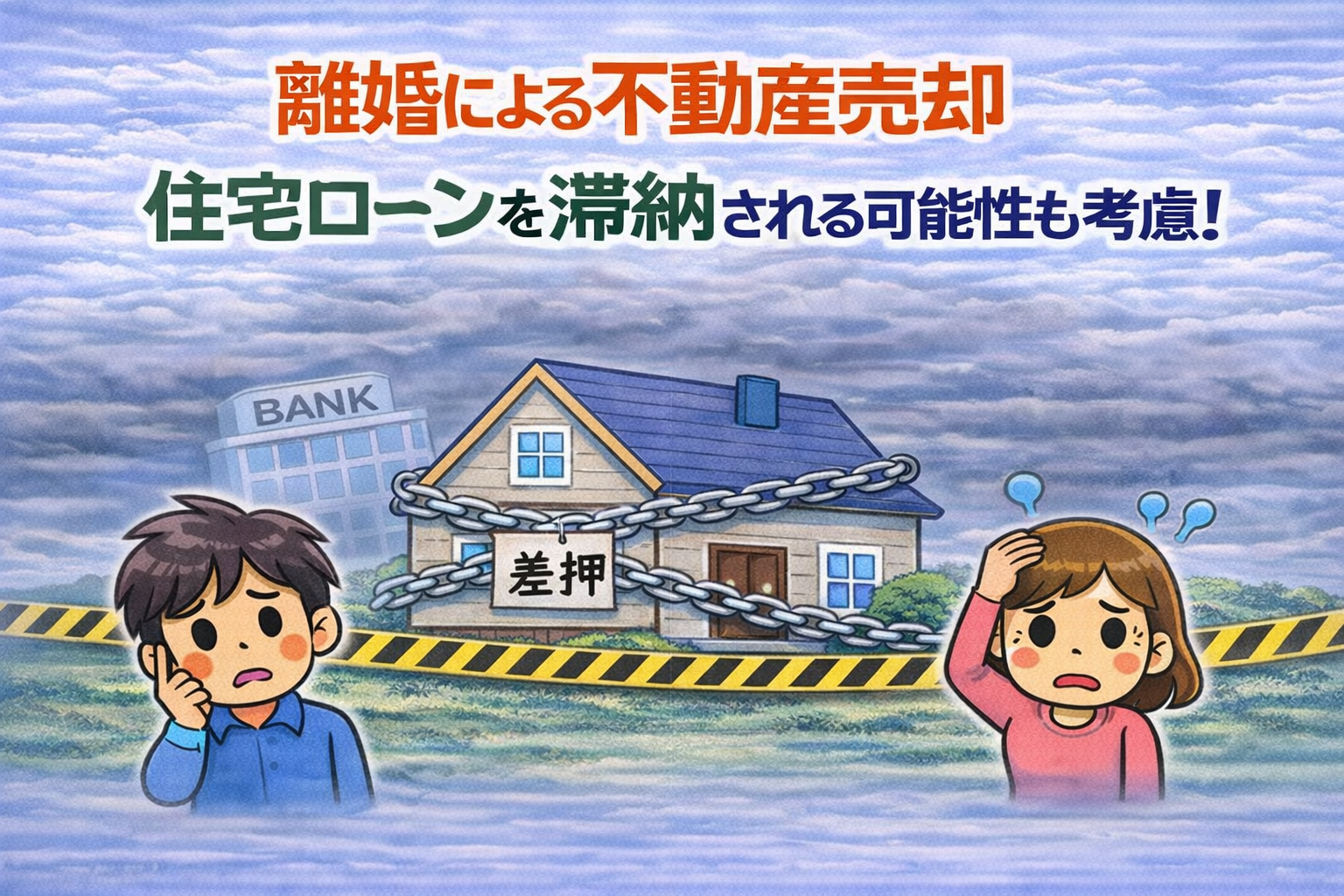 東京都府中市の離婚による不動産売却 住宅ローン残債がある場合や差押えの可能性を考慮する必要があることを説明した図