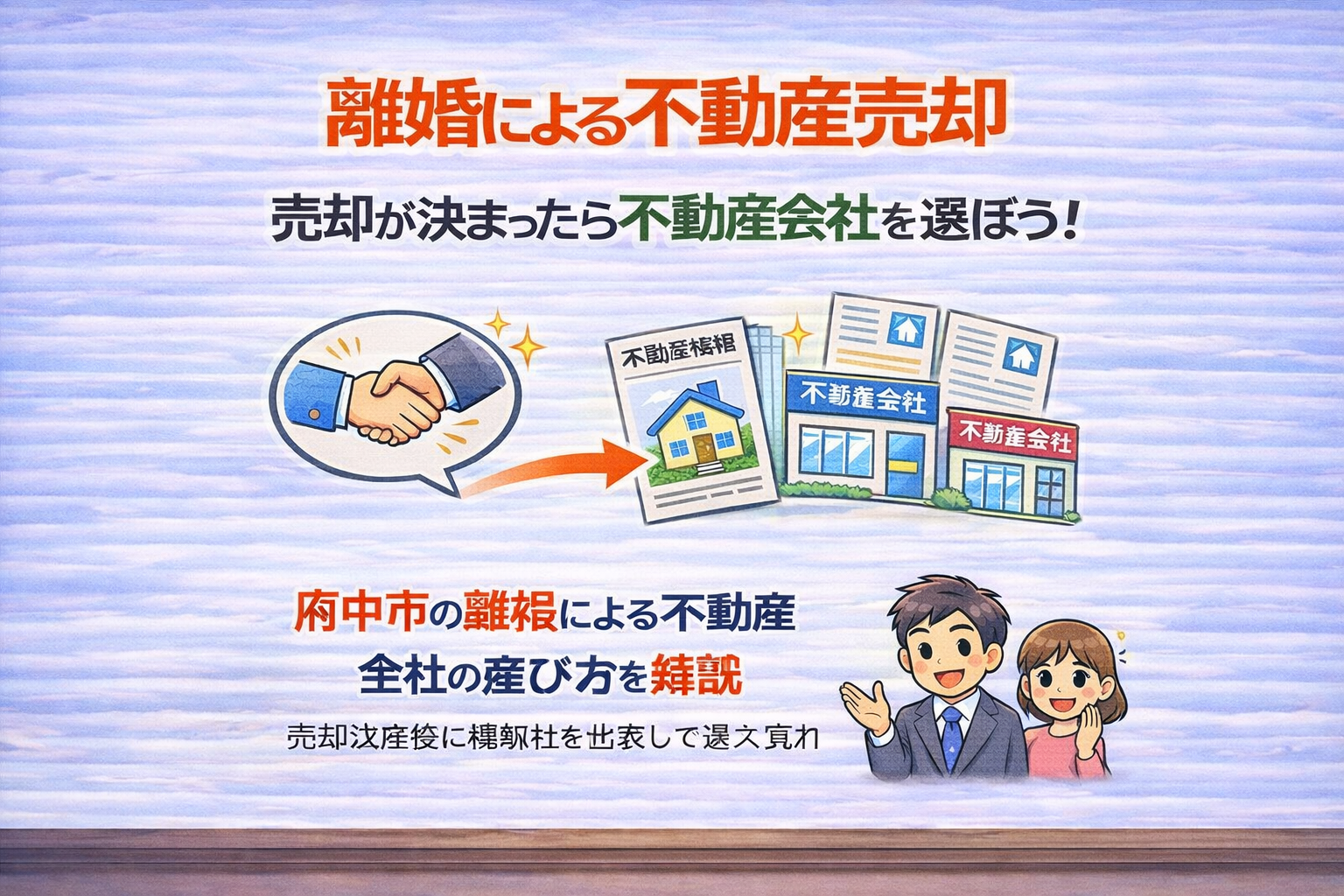 府中市の離婚による不動産売却で不動産会社の選び方を解説する図 売却決定後に複数社を比較して選ぶ流れ