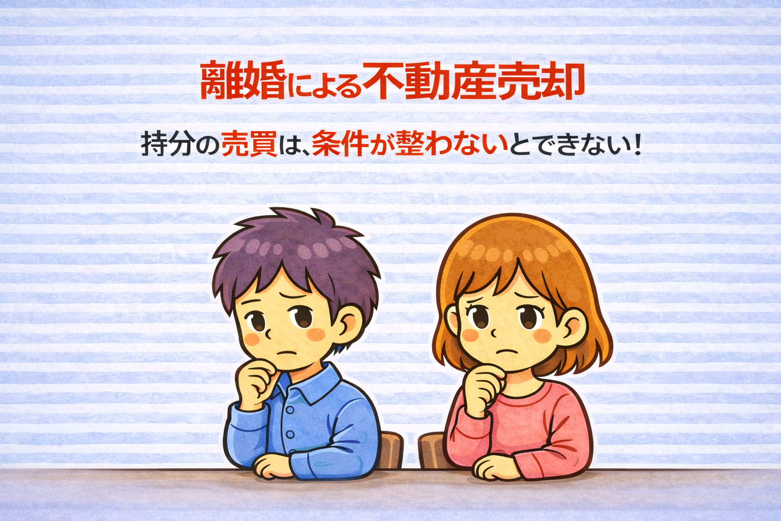 府中市の離婚による不動産売却で共有持分の売買は条件が整わないとできないことを説明したイラスト
