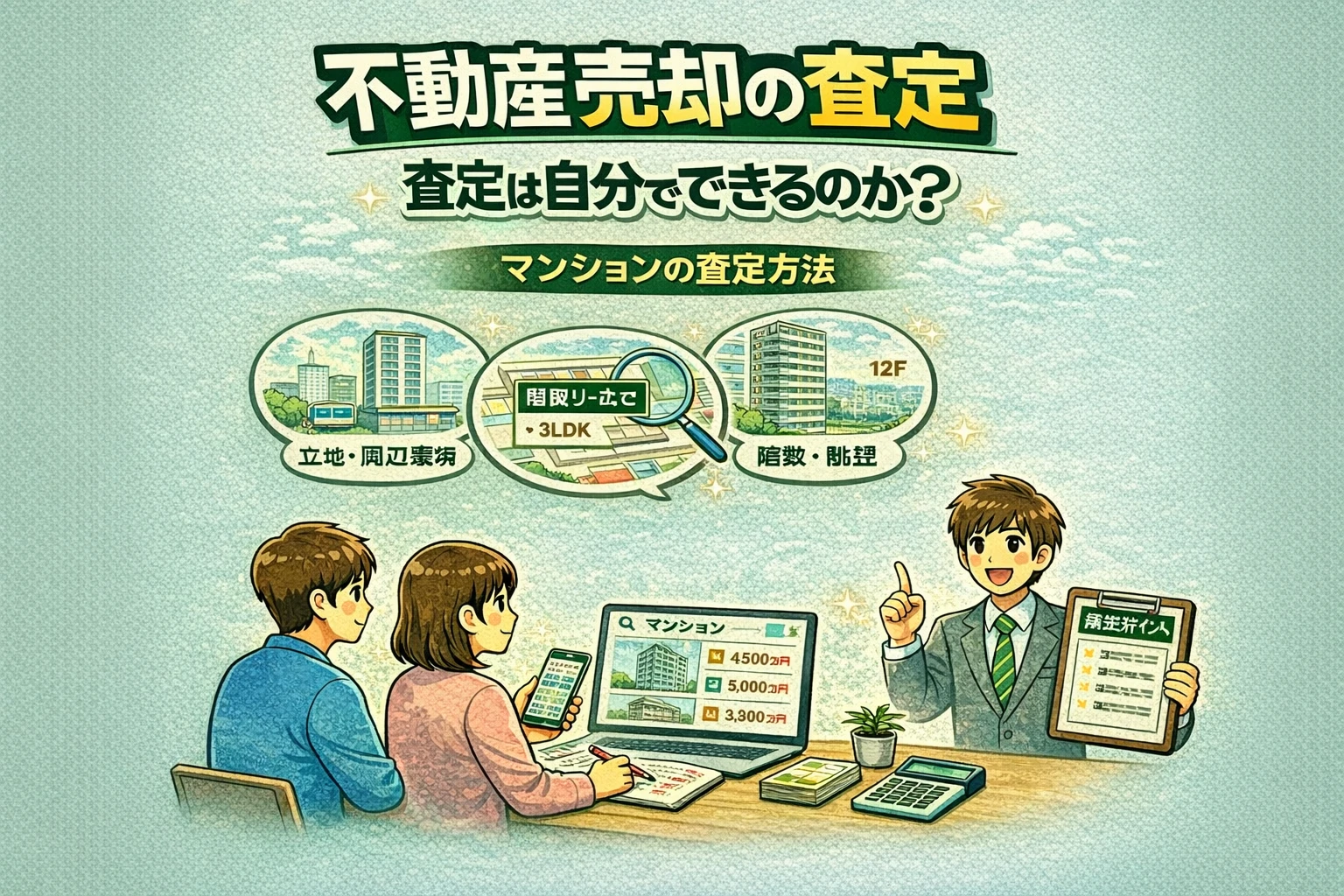 府中市の不動産売却でマンションの査定方法を解説 自分でできるのか立地や間取り階数など価格の決まり方がわかる図