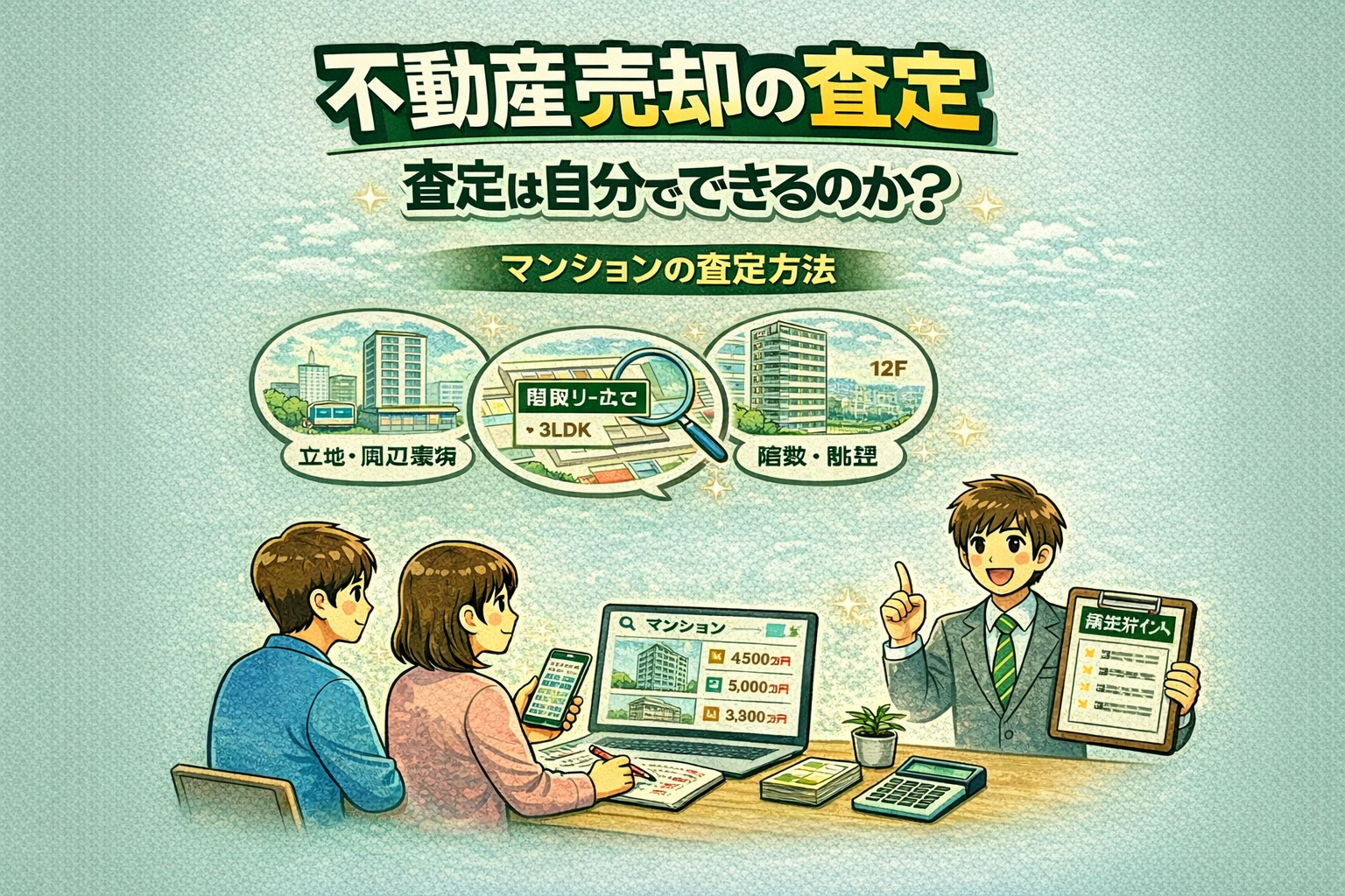 府中市の不動産売却でマンションの査定方法を解説 自分でできるのか立地や間取り階数など価格の決まり方がわかる図