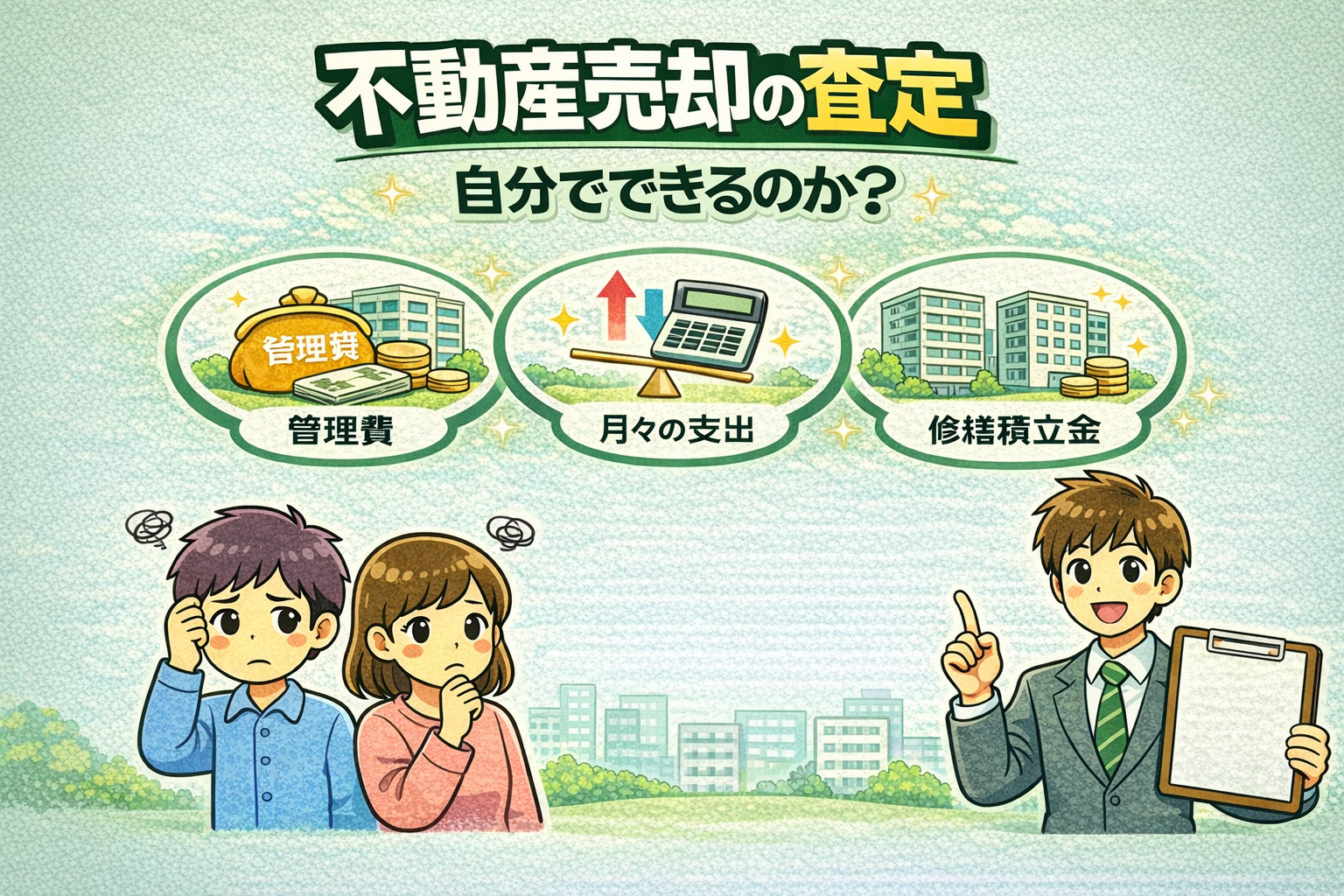府中市の不動産売却における査定で管理費や修繕積立金が価格に与える影響を解説したイラスト