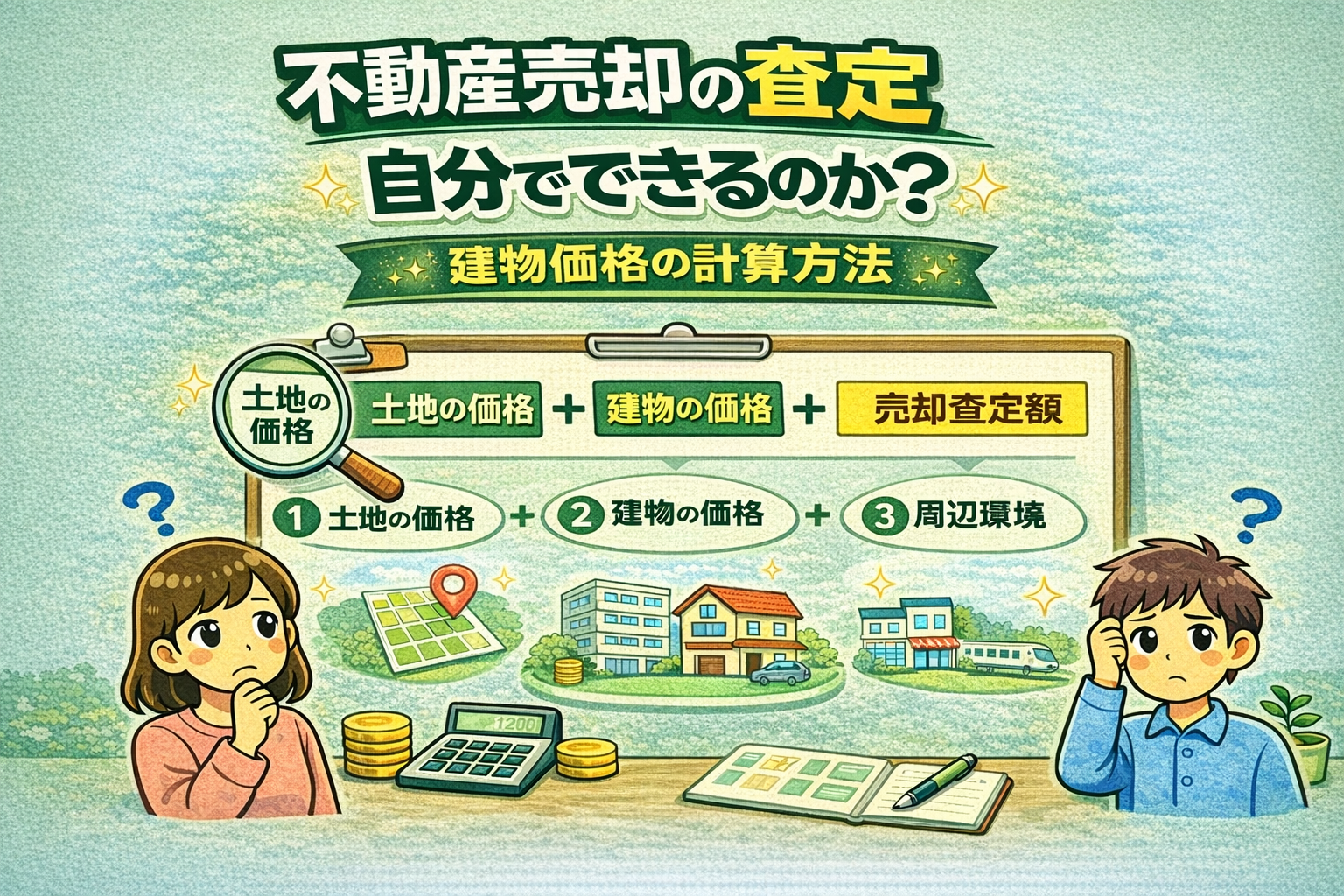 府中市の不動産売却査定で建物価格の計算方法を解説 土地価格と建物価格の考え方をわかりやすく説明した図