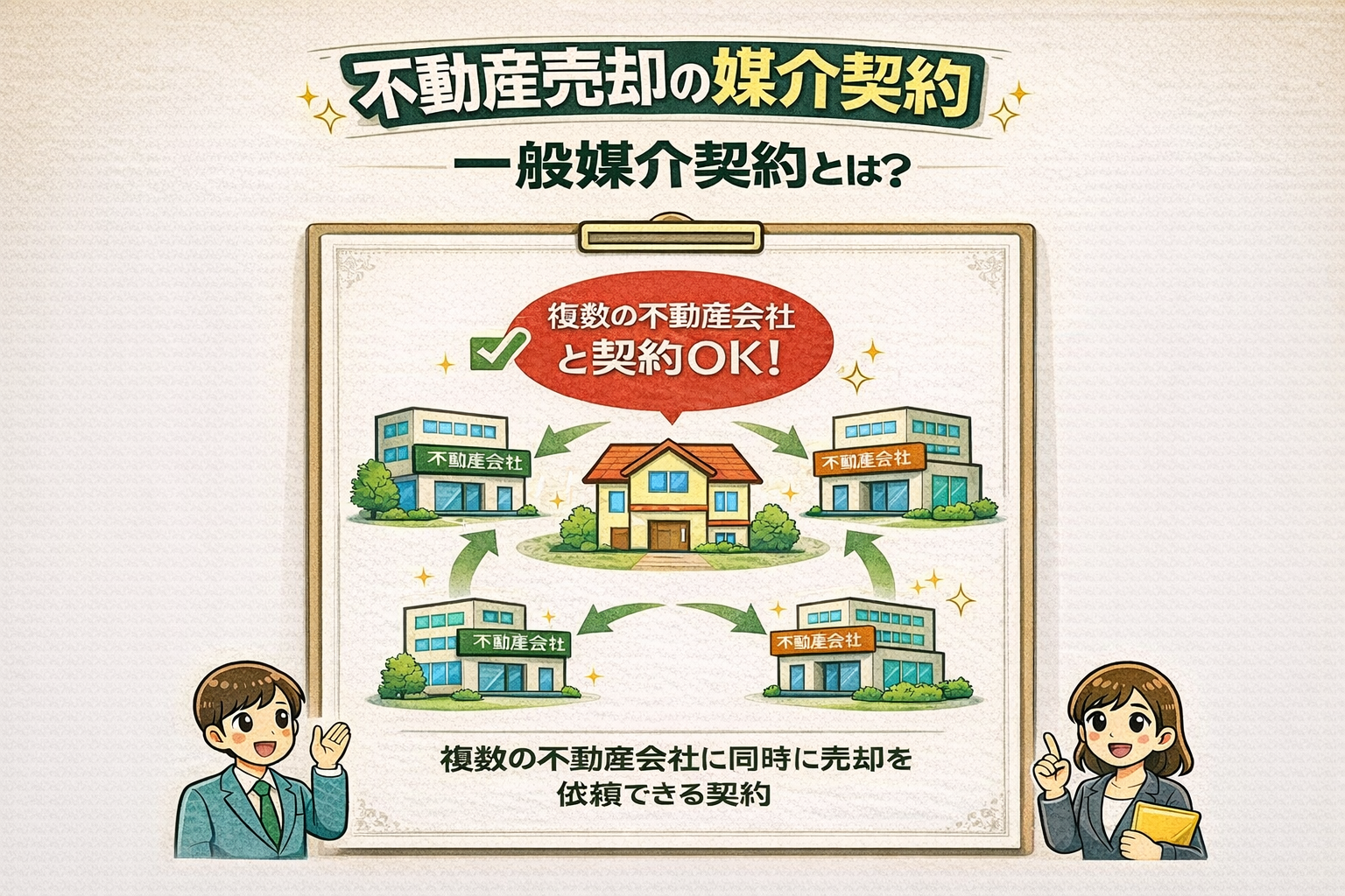 府中市の不動産売却で一般媒介契約とは何かを解説 複数の不動産会社に依頼できる特徴とメリットがわかる図