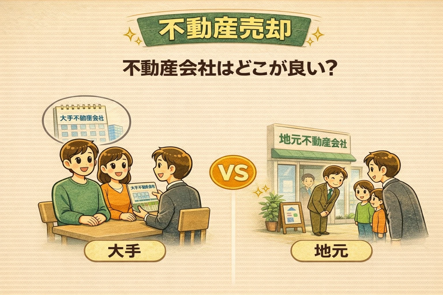 府中市の不動産売却で大手と地元不動産会社の対応の違いを解説した図