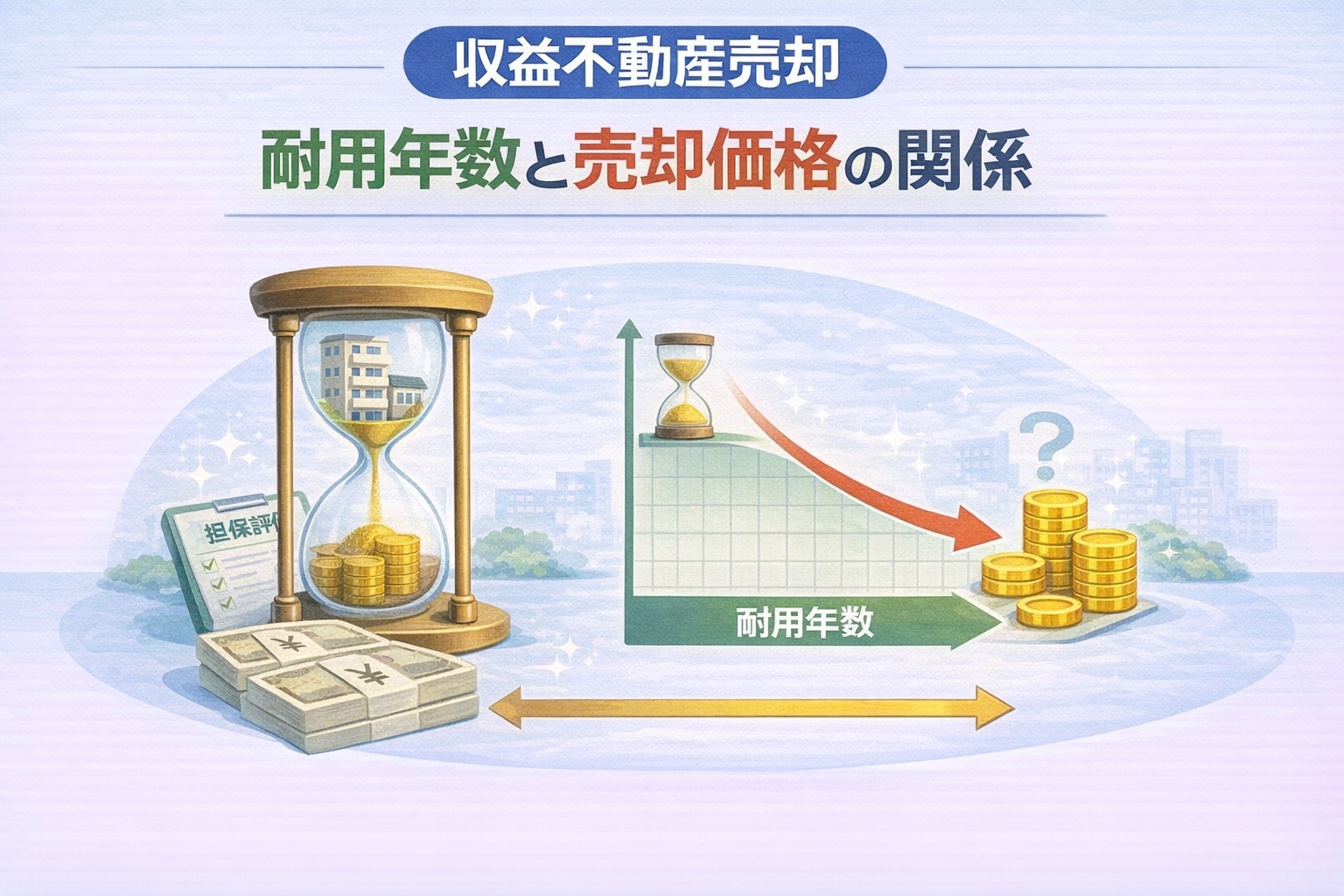 府中市の収益不動産売却で耐用年数と売却価格の関係を示した図