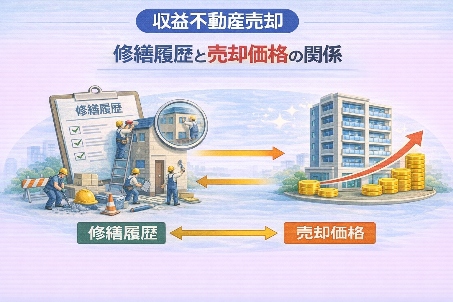 府中市の収益不動産売却で修繕履歴が価格に与える影響を示した図