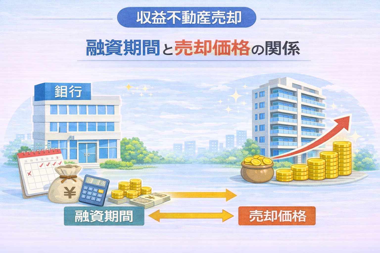 府中市の収益不動産売却で融資期間と売却価格の関係を解説した図