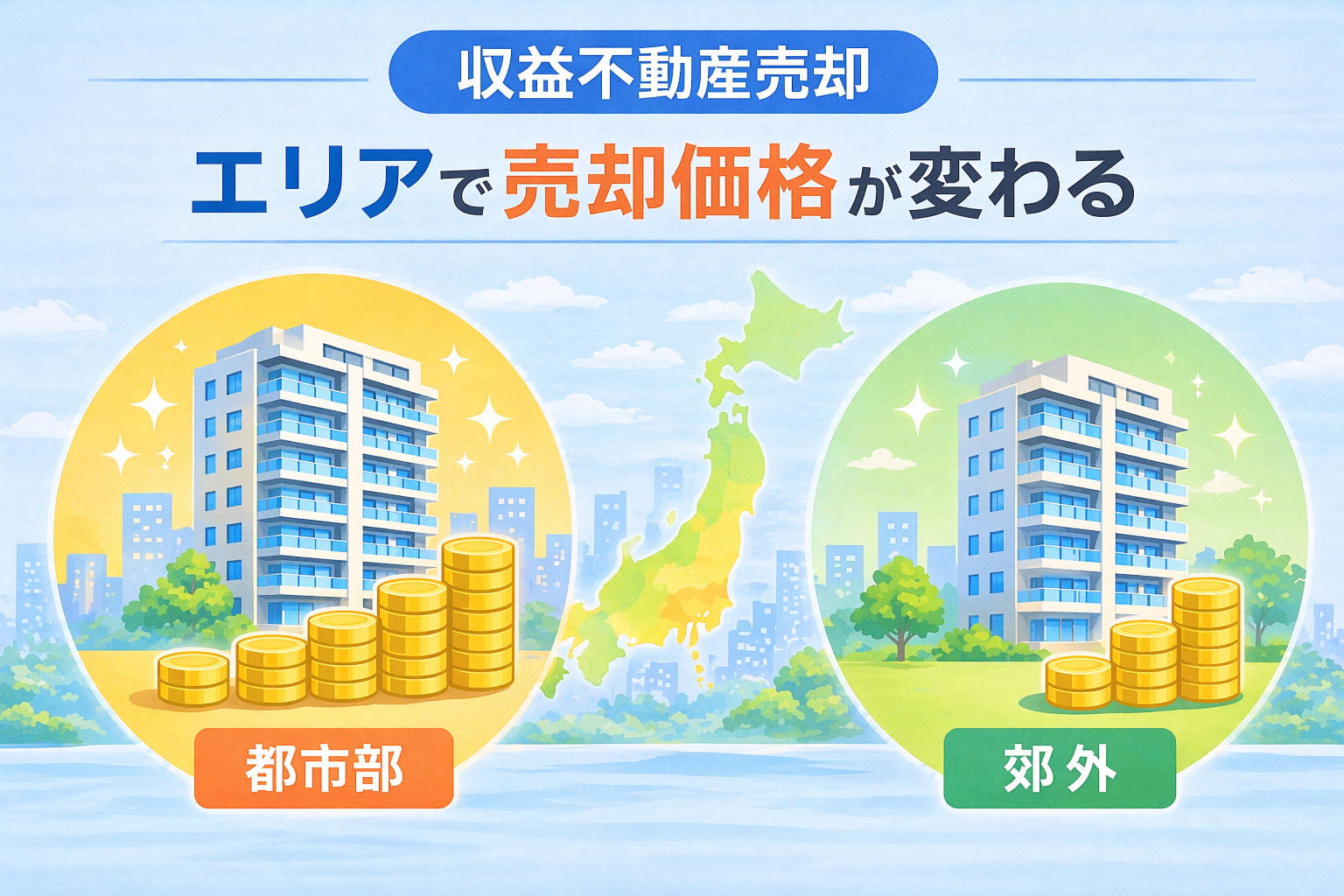 府中市の収益不動産売却でエリアによって売却価格が変わるイメージ