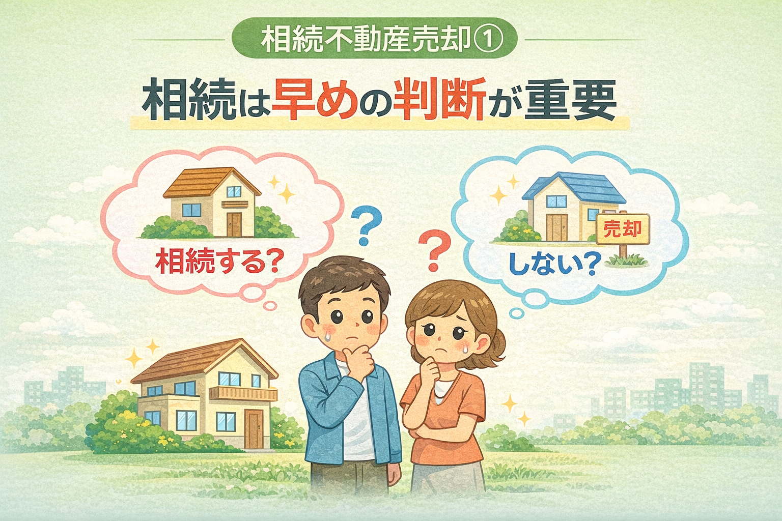 府中市の相続不動産売却で相続するか早めに判断する重要性を示した図
