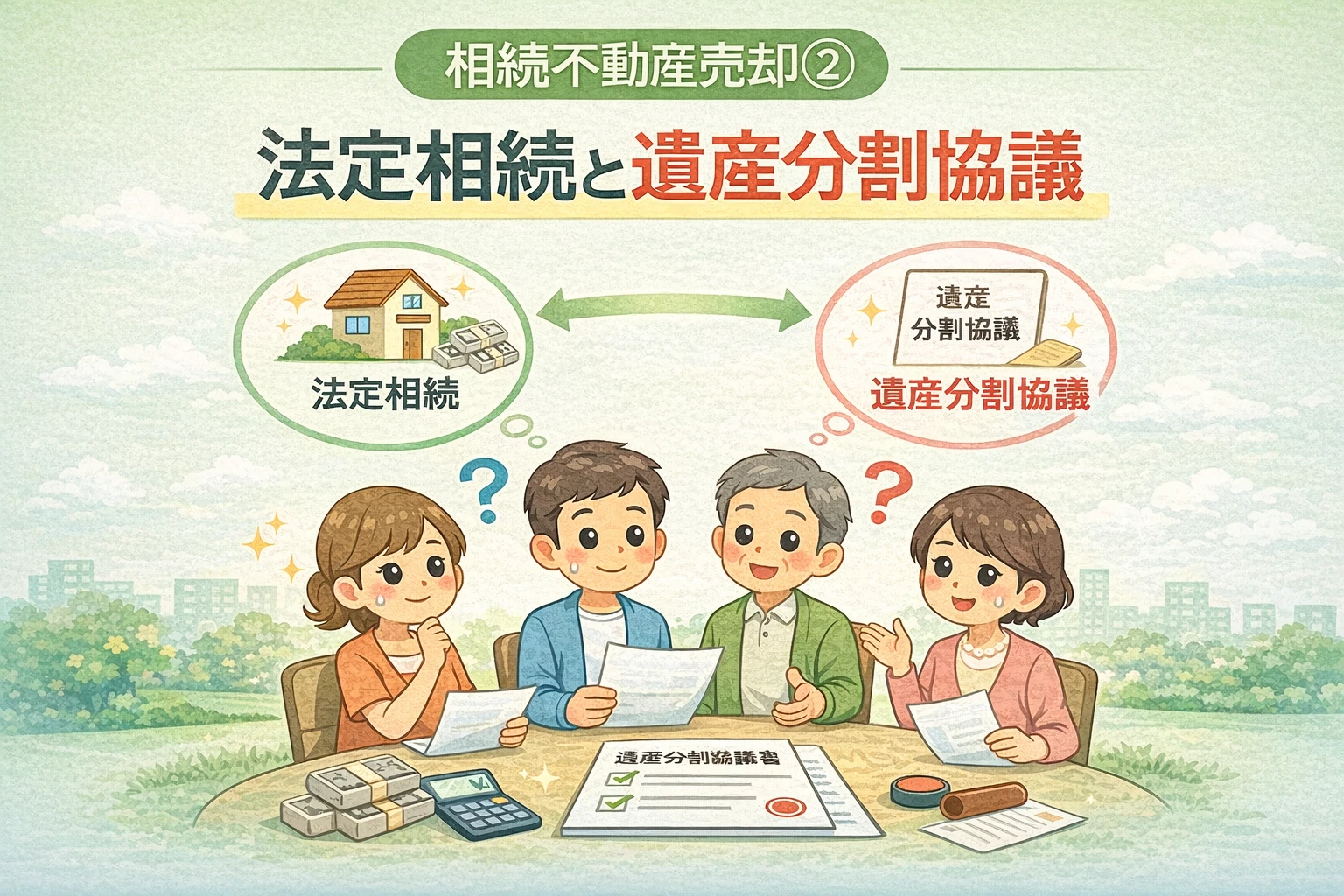 府中市の相続不動産売却で法定相続と遺産分割協議について解説した図