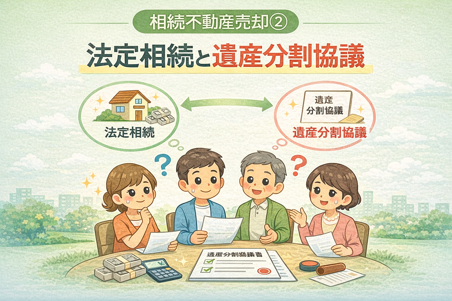 府中市の相続不動産売却で法定相続と遺産分割協議について解説した図