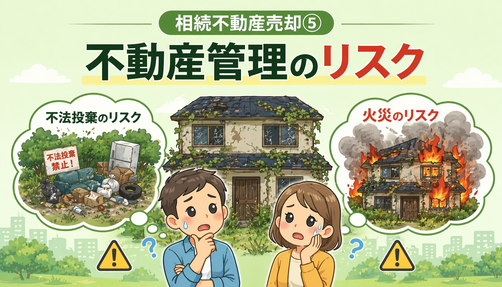 府中市の相続不動産売却で不法投棄や火災など管理リスクを解説した図