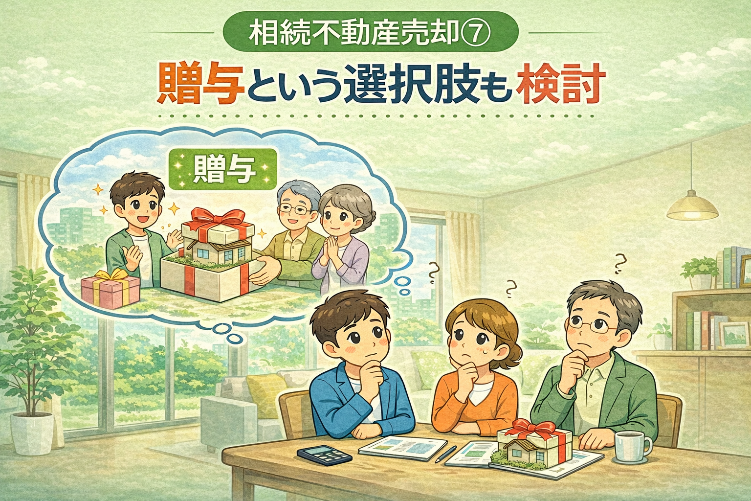 府中市の相続不動産売却で贈与という選択肢を検討するイメージ図
