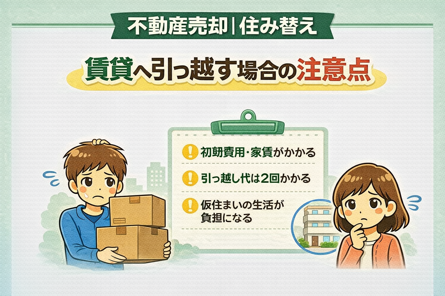 府中市で住み替え時に賃貸へ引っ越す場合の注意点を解説した図
