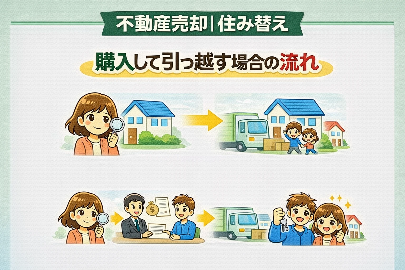 府中市の不動産売却で先に購入して引っ越す場合の流れを解説した図