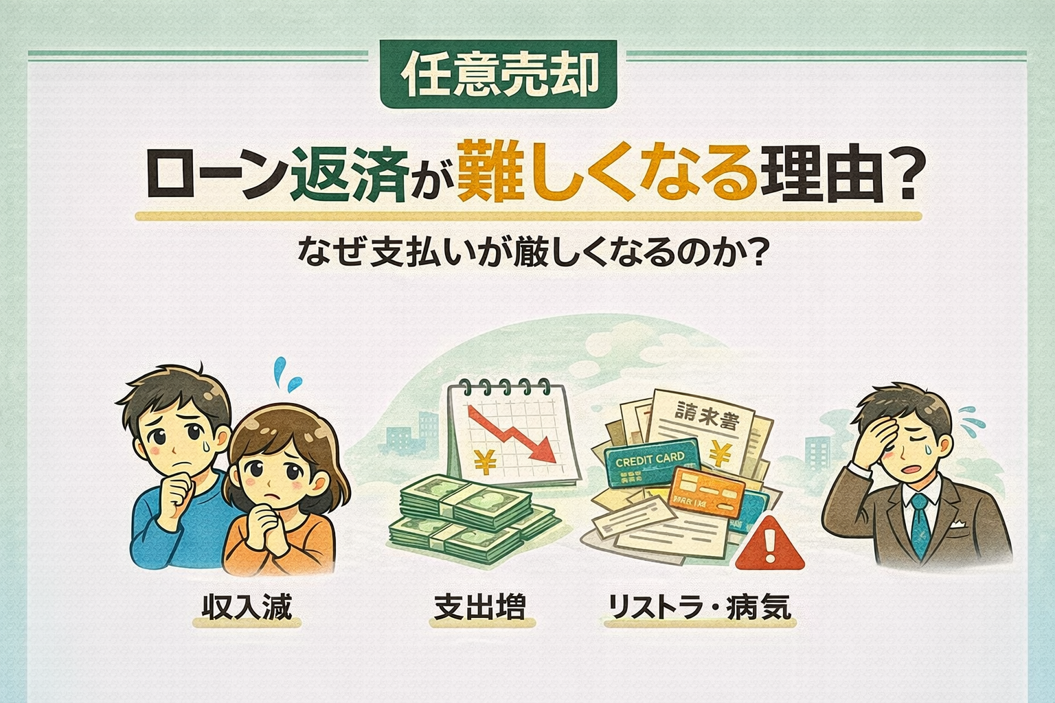 府中市で住宅ローン返済が難しくなる主な理由を説明した図