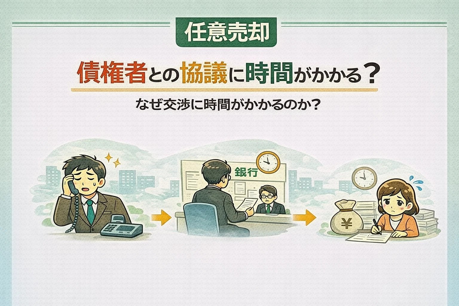 府中市で任意売却は債権者との協議に時間がかかることを解説した図