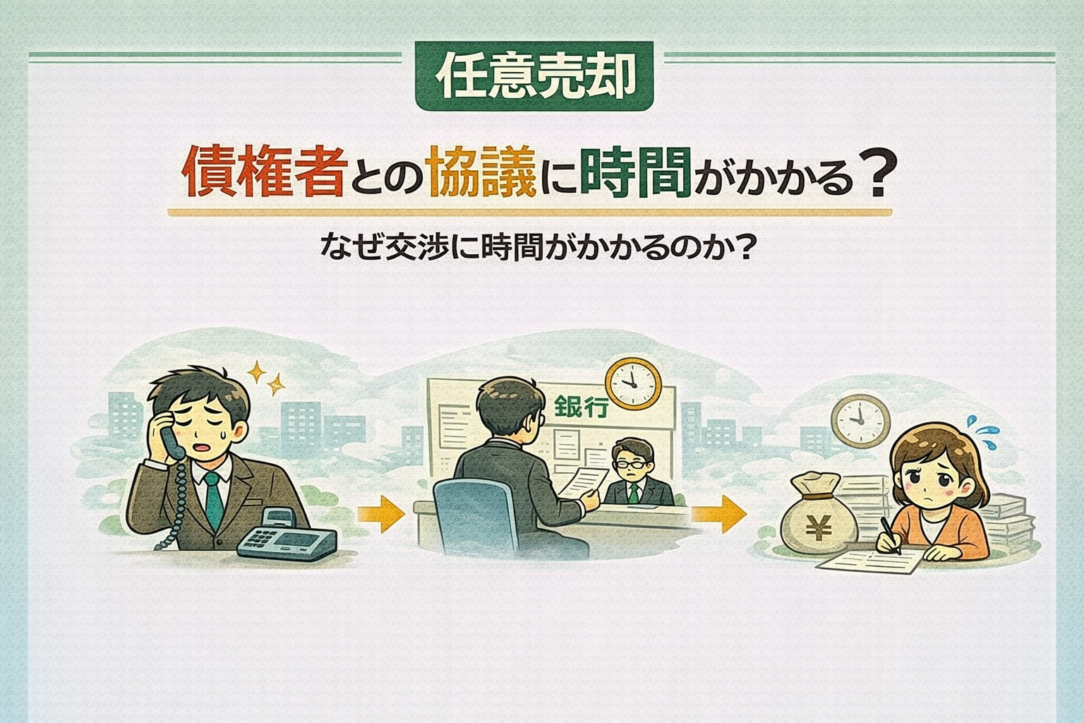 府中市で任意売却は債権者との協議に時間がかかることを解説した図