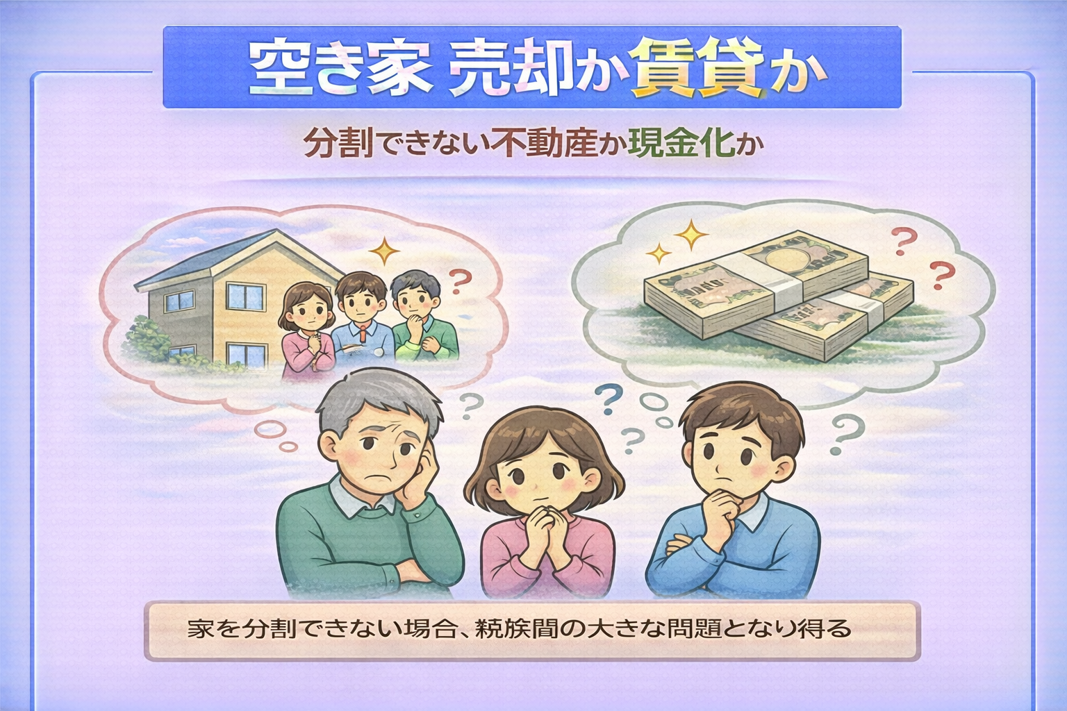 府中市で空き家を分割できない場合の現金化や相続の考え方を解説した図