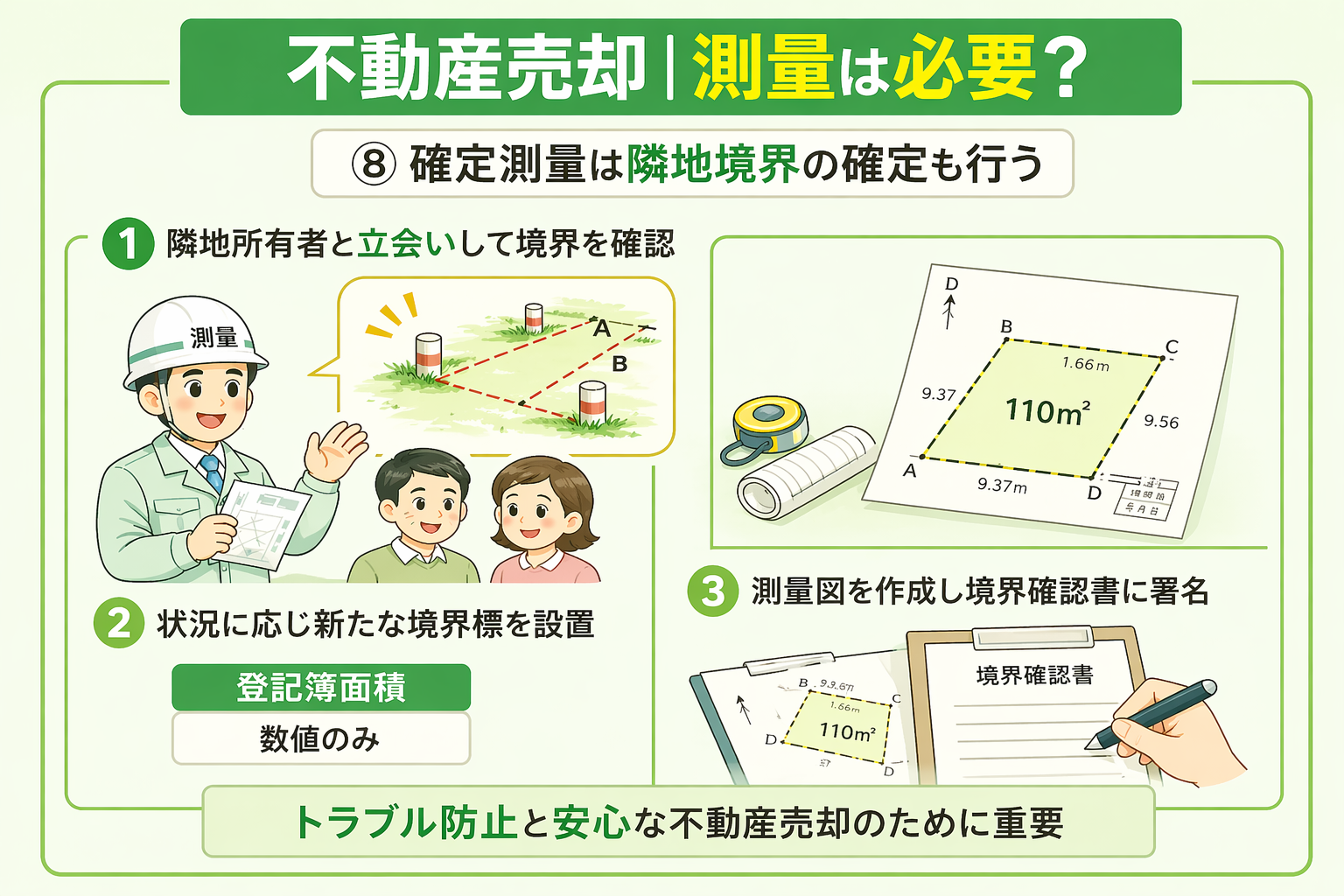 府中市の不動産売却で将来のリスクを避けるため今のうちに測量する重要性を示した図