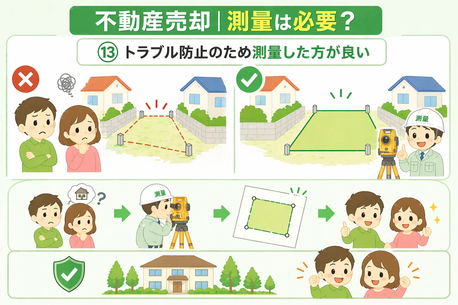 府中市の不動産売却で実測精算により売買代金が増減する事例を説明した図
