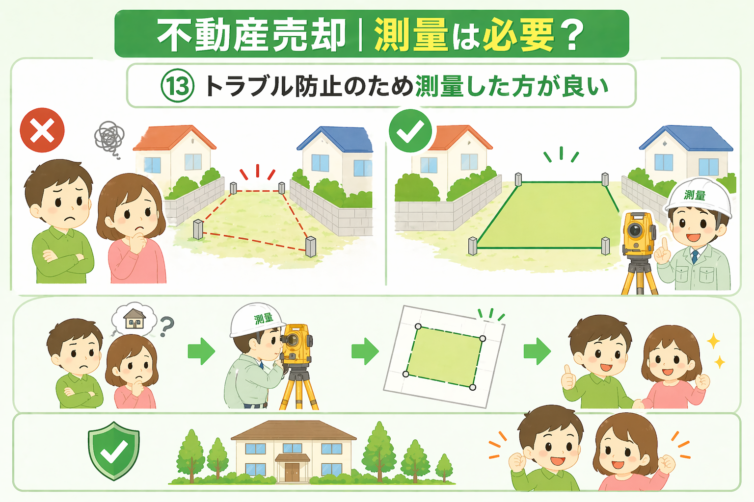 府中市の不動産売却で実測精算により売買代金が増減する事例を説明した図