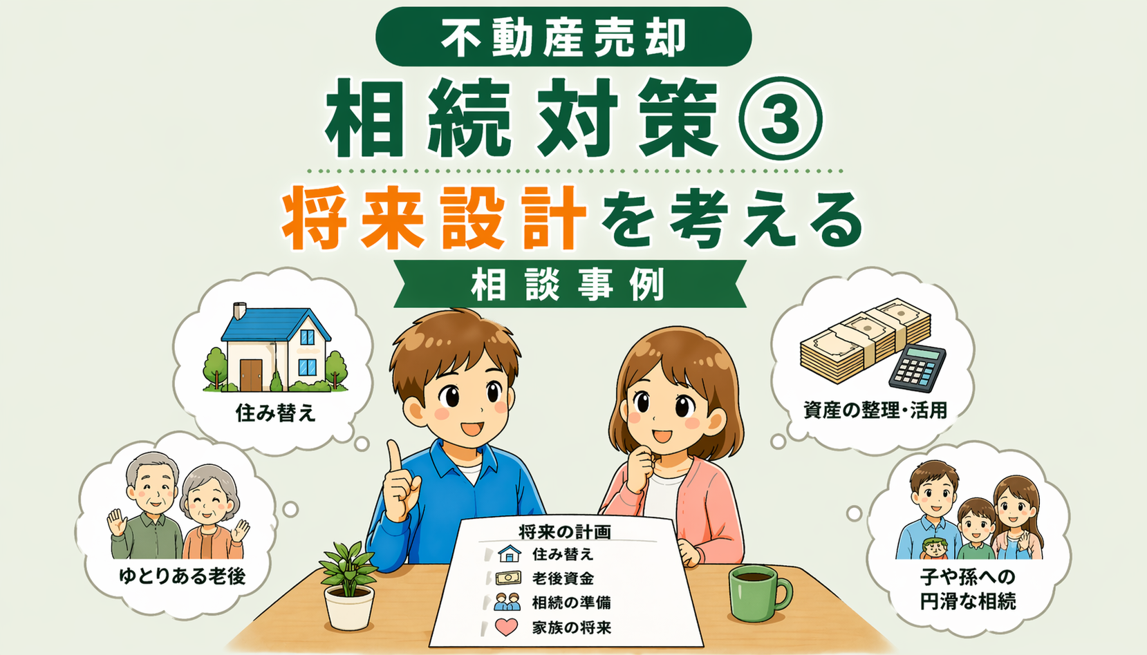 府中市の不動産売却 相続対策で将来設計を考える相談事例をイラストで解説した図