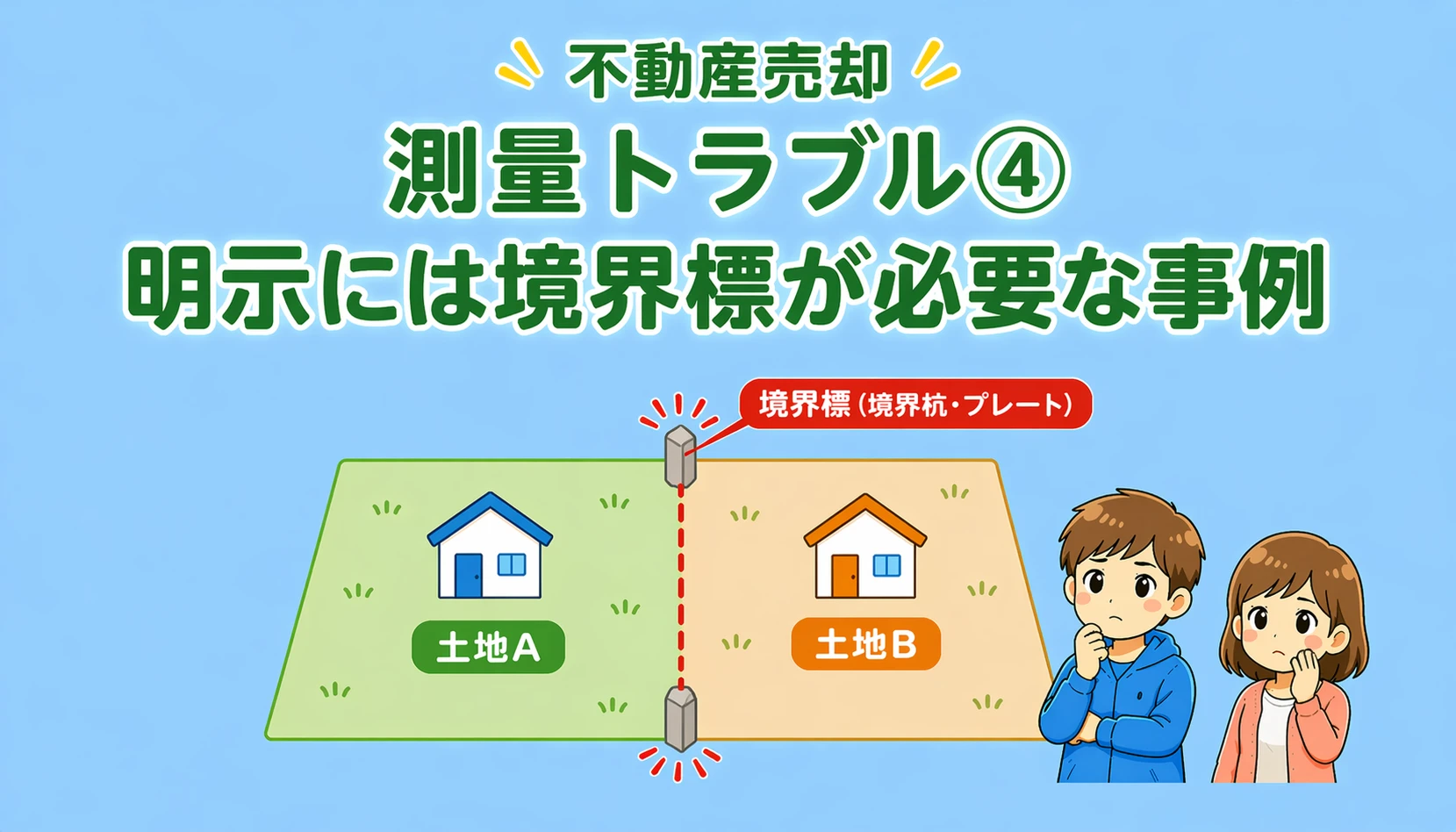 府中市の不動産売却で境界標が必要になるケースを解説した図