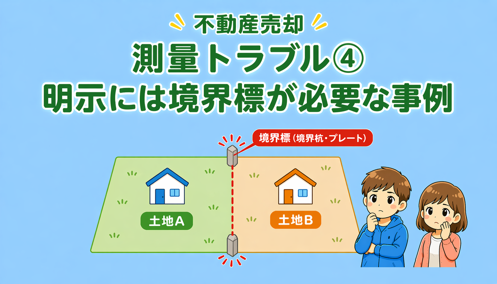 府中市の不動産売却で境界標が必要になるケースを解説した図