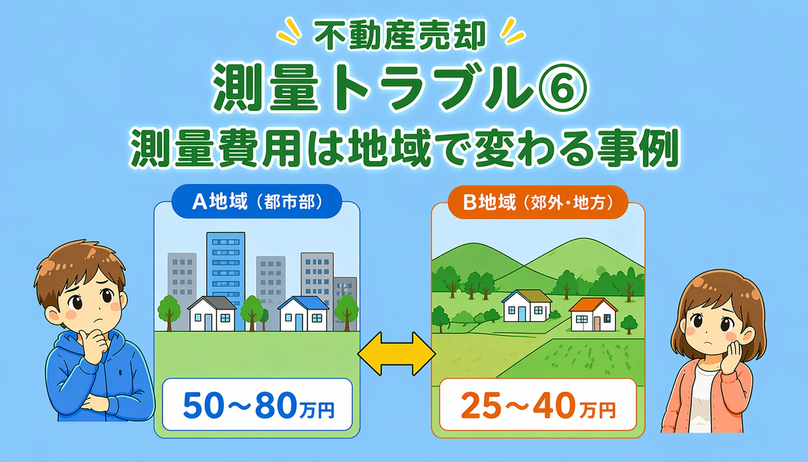 府中市の不動産売却で測量費用が地域で変わることを解説した図