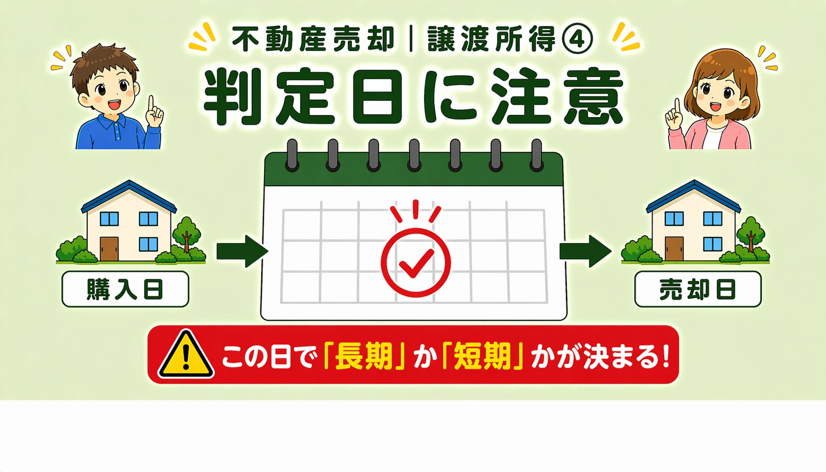 府中市の不動産売却で長期短期の判定日を解説した図