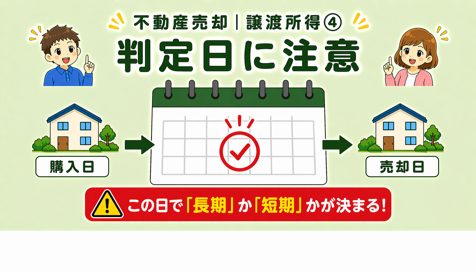 府中市の不動産売却で長期短期の判定日を解説した図