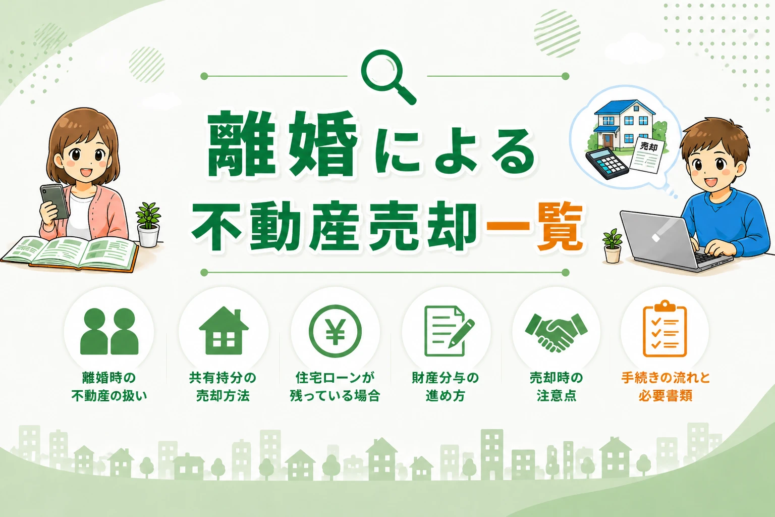 東京都府中市で離婚による不動産売却時の共有持分や住宅ローンの対応方法を解説した一覧イメージ