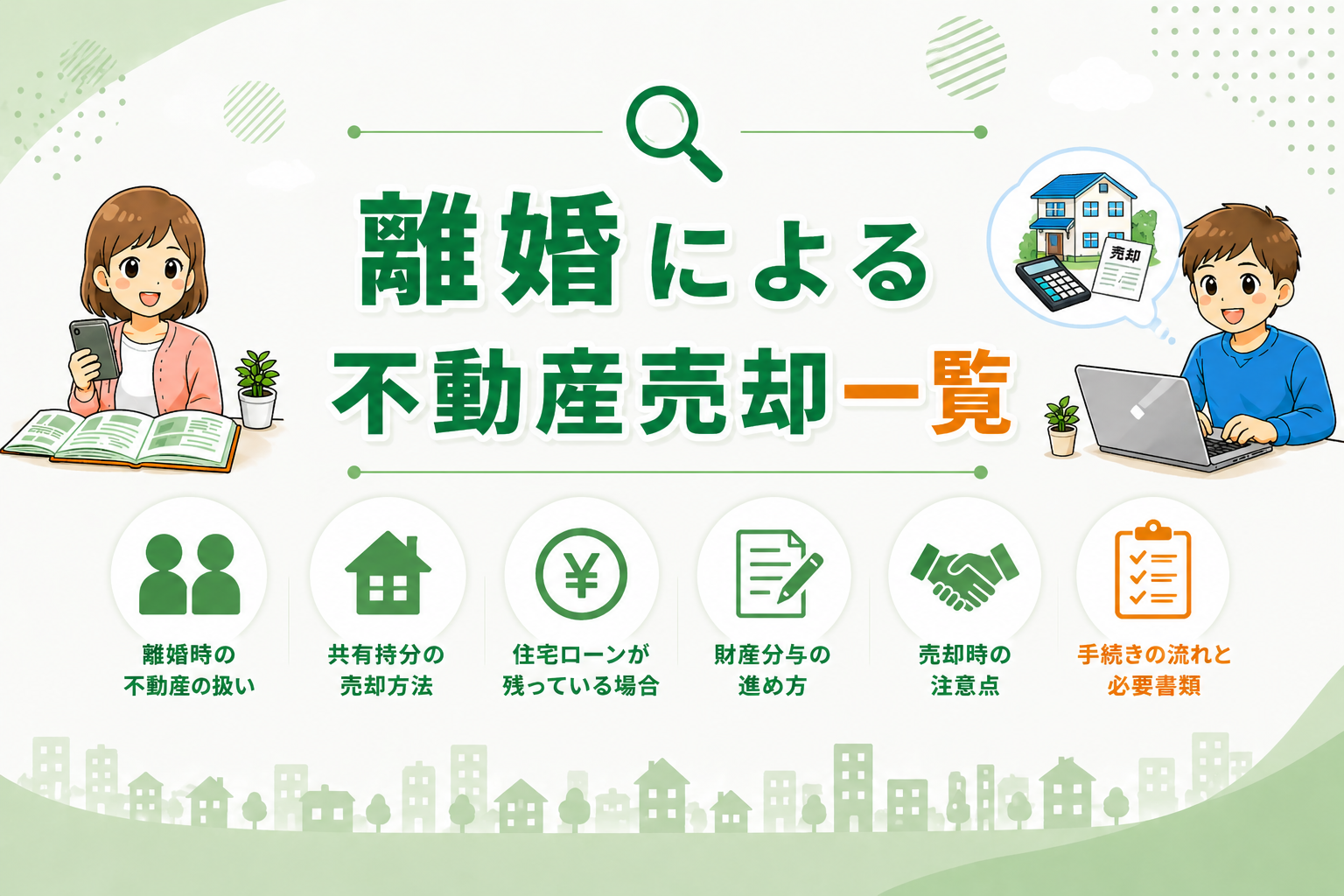 東京都府中市で離婚による不動産売却時の共有持分や住宅ローンの対応方法を解説した一覧イメージ